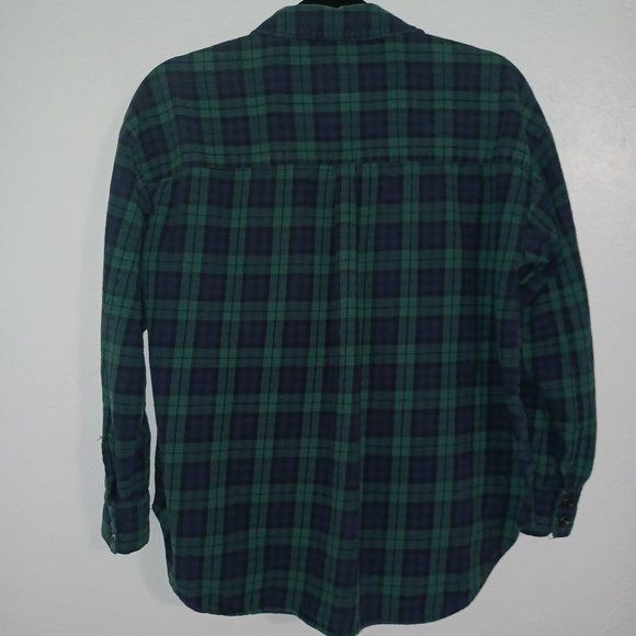 Forever 21 plaid button down shirt green & navy blue cotton women’s small - Picture 3 of 4
